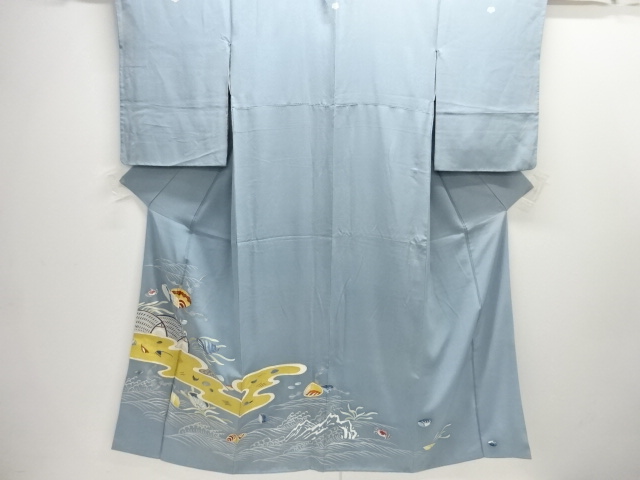 大正ロマン　貝にカニ模様刺繍五ツ紋着物